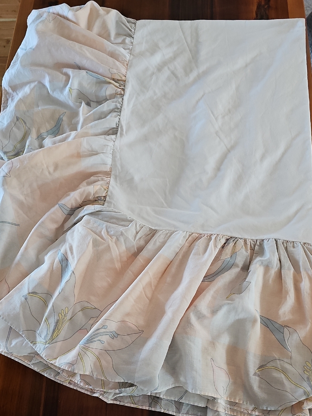 Ruffled Floral Bed Skirt - Soft White & Pastel Print